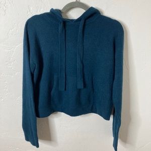 Naadam teal cashmere pullover hoodie sweater with ties XS
